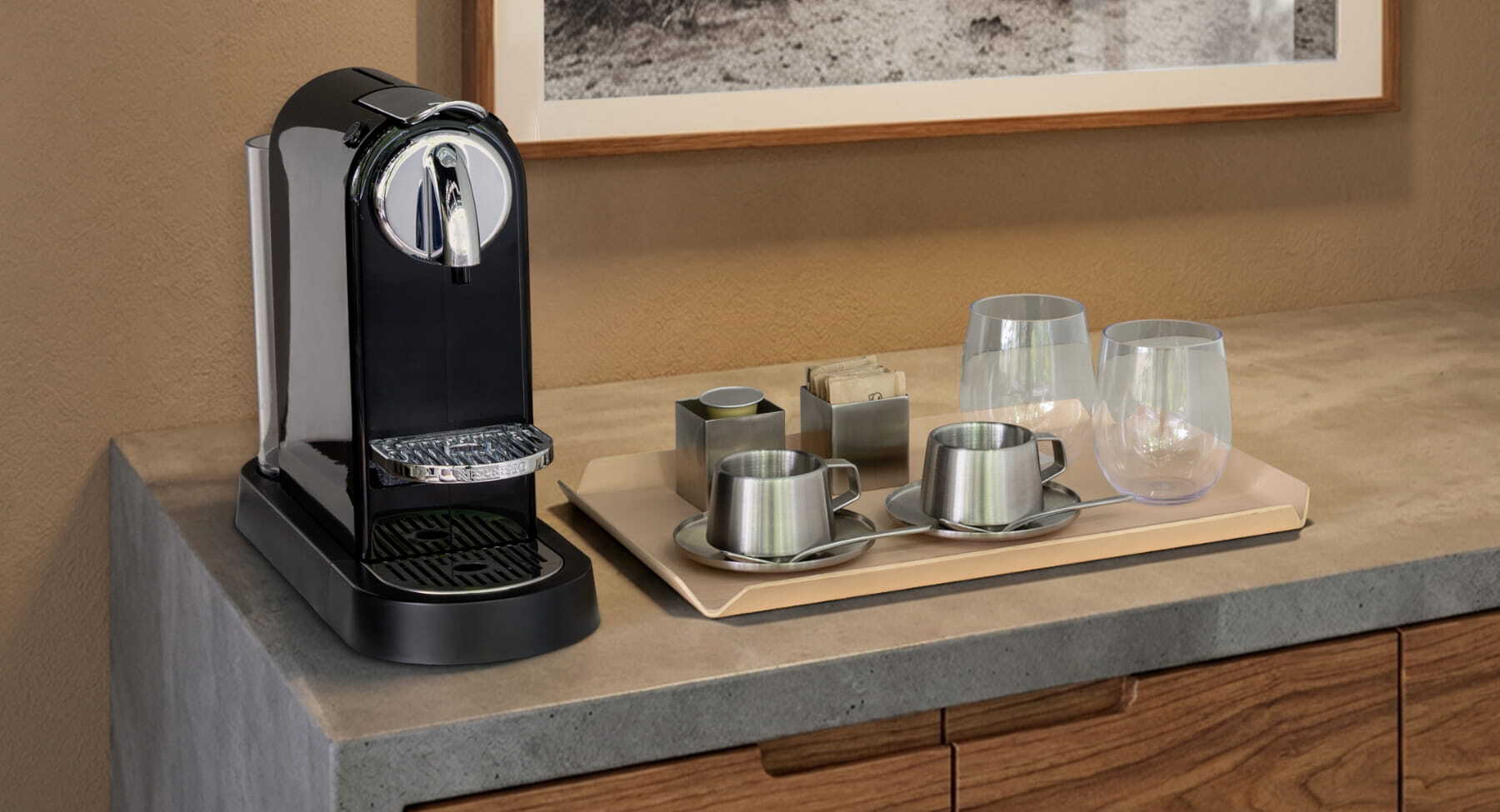 hotel room coffee station