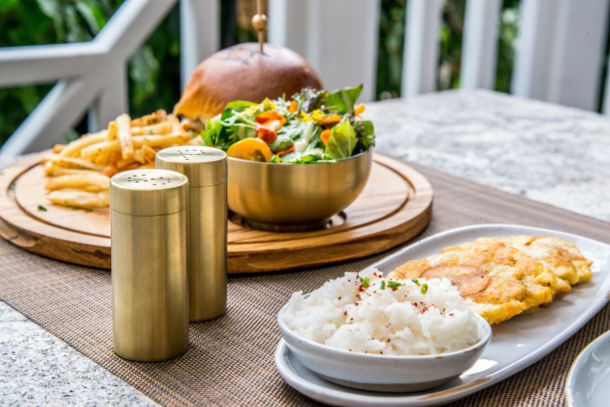 Stainless Steel Bowls and Crushed Bamboo