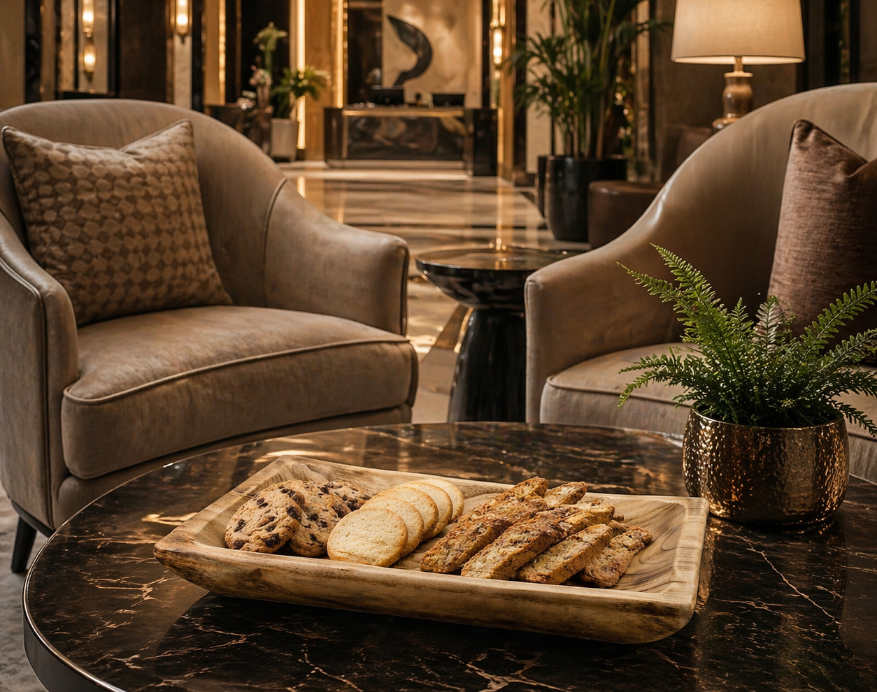 wood server for hotel lobby